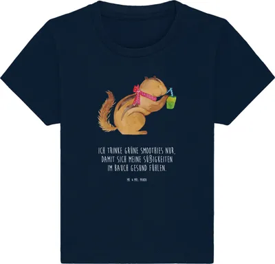 Produktbild von Mr. & Mrs. Panda Organic Baby Shirt Eichhörnchen Smoothie 6. - 12. Monat - French Navy - Geschenk, Kurzarmshirt, Streifenhörnchen, T-Shirt, Abnehmen, Green Smoothies,