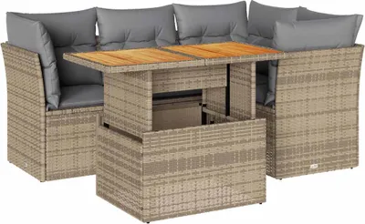 Produktbild von vidaXL 5-tlg. Garten-Sofagarnitur mit Kissen Beige Poly Rattan