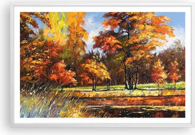 Produktbild von Gerahmtes Poster - Weißer Rahmen - Park Herbst Wasser - 91,5x61 cm - Wand Bild - Wanddeko - Wandbilder - Kunstposter - Wandposter - Bilderrahmen - Bilder - Kunstdruck - Wandbild - P2WAA91x61-3536