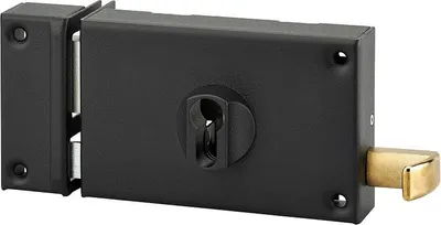 Image de Boitier de serrure horizontale en applique double entrée à tirage pour entrée, gauche, axe 70mm, 140x88mm, noir - THIRARD