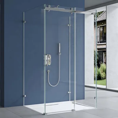 Produktbild von doporro U-Form Duschkabine 100x120x195cm Duschabtrennung mit Schiebetür inkl. 4cm flacher Duschtasse Weiß ESG-Sicherheitsglas Klarglas 4-Punktbefestigung inkl. Easy-Clean-Beschichtung Ravenn