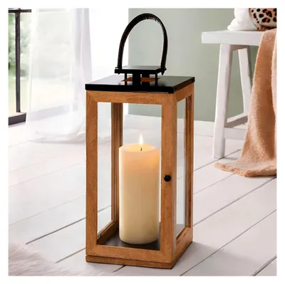 Produktbild von Laterne „Modern Chic“ aus Mangoholz, Kerzenständer 20x20x55 cm, Windlicht Kerzenhalter