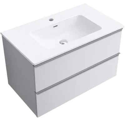 Obrázok produktu pre CERANO – Kúpeľňová skrinka Velora – biela matná, úchytka chróm + keramické umývadlo Novo – biela lesklá – 81 x 54,5 x 46,5 cm