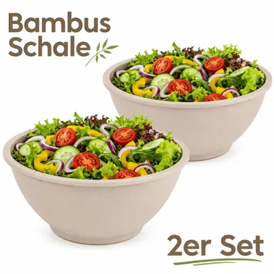 Produktbild von Salatschüssel 2er Set Bambus Salat Bowl Schale Servierschüssel Beige Ø 23 cm