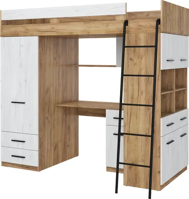 Obrázek produktu pro Loftová postel LEVEL R Patrová postel Ložnicové sestavy Psací stůl Šatní skříň Police Craft Gold Craft White