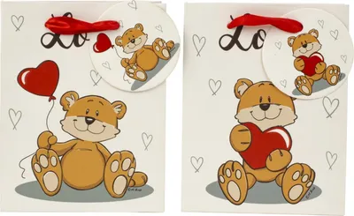 Produktbild von 24 Stück Geschenktüten Bär mit Herz 11 x 14 x 6 cm