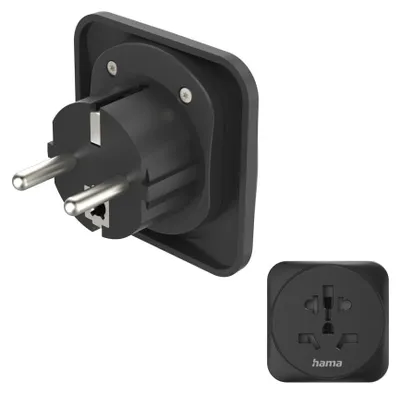 Imagen del producto de Adaptador de viaje Hama, tipo E y F, de 3 pines, universal, para usar en todo el mundo con enchufes europeos, color