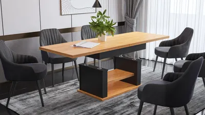 Produktbild von Design Couchtisch DA-666 höhenverstellbar ausziehbar 120 bis 200 cm Tisch Ablage Esstisch Wohnzimmer