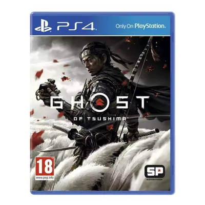 The image shows the front cover of the Ghost of Tsushima video game for PlayStation 4.