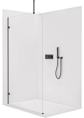Obrázok produktu pre CERANO – Sprchový paravan Walk-in Orbis Top Round L/P – 8 mm – okrúhla opora – matná čierna, priehľadné sklo – 120 × 200 cm