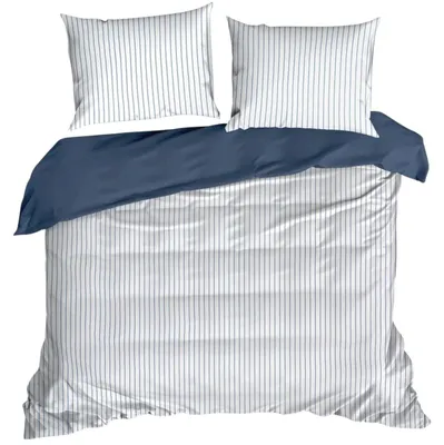 Image de EUROFIRANY | Linge de lit - Parure de lit - 220 x 200 - Satin de coton - blanc et bleu - Housse de couette - Motif à rayures