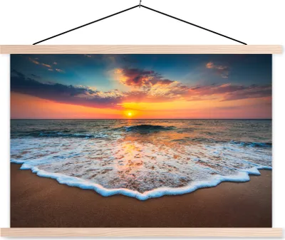 Produktbild von MuchoWow® Textilposter Strand - Meer - Sonnenuntergang 60x40 cm mit holzfarbenen Rahmen - Bilder