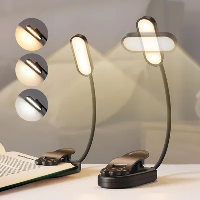 Immagine prodotto di Lampada da lettura, confezione da 2 - Lampada USB per libri - Ideale per leggere in viaggio - Intensità regolabile - Batteria da 1000 mAh - Colore nero