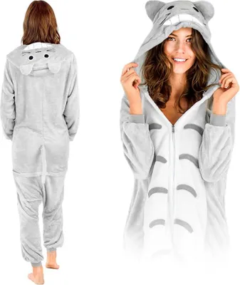 Obrázok produktu pre Pánske teplé kigurumi pyžamo s dlhým rukávom a onesie, zimný overal, kostým Totoro - M