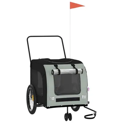 Image de vidaXL Remorque pour vélo Chiens Noir et gris Tissu Oxford et fer
