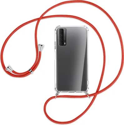 Produktbild von Handykette Backcover-Schutzhülle mit Band (Metall silberfarben) für Huawei P smart 2021 - rot