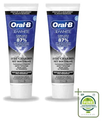 Immagine prodotto di 2 confezioni di dentifricio Oral-B 3D White al carbone attivo - sbiancante e per una pulizia profonda - 75 ml - confezione grande - 2 pezzi