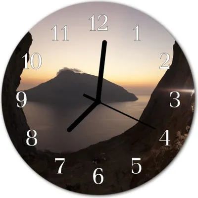 Produktbild von Glasuhr Wanduhr Küchenuhr Echt-Glas 30fi cm Ozean Berg schwarz