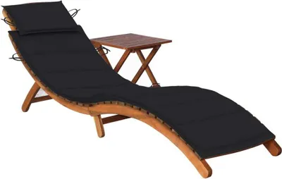 Image de Chaise longue de jardin avec table et coussin Bois d'acacia
