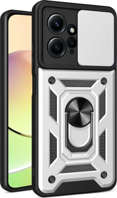 Produktbild von Hülle für Xiaomi Redmi Note 12 4G mit Ring Ständer Halter Dia Kameraschutz TPU PC Hybrid Handyhülle Silber
