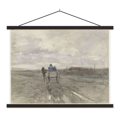 Produktbild von MuchoWow® Textilposter Bauernkarren auf einer Landstraße - Gemälde von Anton Mauve 150x113 cm mit schwarzem Rahmen - Wohnzimmer