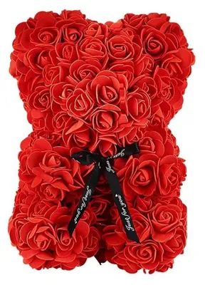 Imagen del producto de Oso de flores artificiales, ideal para regalos, decoración del hogar, color rojo