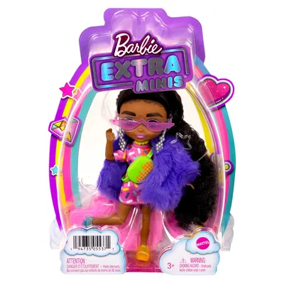 Obrázok produktu pre Mattel HGP62; HGP63 - Bábika Barbie Extra Mini vo fialovej huňatej bunde