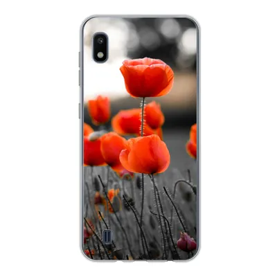 Produktbild von MuchoWow® Handyhülle Schutzhülle Hülle für Samsung Galaxy A10 Rote Mohnblumen vor schwarzem und weißem Hintergrund Silikon Softcase Handy Hülle - Schutzhülle