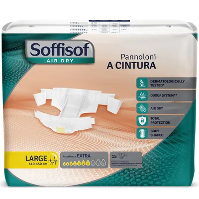 Obrázek produktu pro Soffisof Air Dry Extra - 15x Inkontinenční pleny s bederním pásem - Savé produkty pro dospělé - 7 kapek, Velikost L