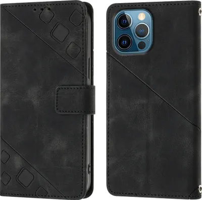 Produktbild von Hülle für iPhone 12 Pro Max Prägung Flip Leder Brieftasche Schutzhülle mit Ständer Schwarz