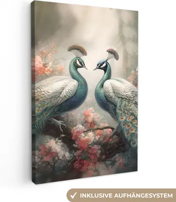 Produktbild von MuchoWow® - Leinwandbilder - Pfaue - Pfauenfedern - Vögel - Natur, Wandbild, Wanddeko Bilder Wohnzimmer, 80x120 cm