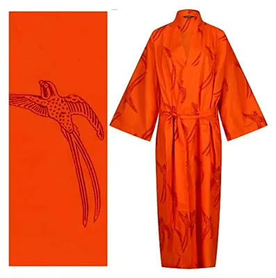 Produktbild von Damen-Bademantel im Kimono-Stil | Leichtgewicht aus 100% Baumwolle | Traditionell handbedruckte Yukata (Einheitsgröße: 116 cm Länge)