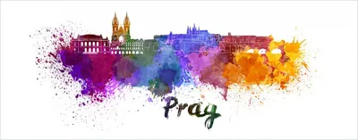 Produktbild von Wallario Poster - Städte als Aquarell - Skyline von Prag, Kunstdruck Größe: 50 x 125 cm