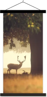 Produktbild von MuchoWow® Textilposter Hirsche - Bäume - Wald 40x80 cm mit schwarzem Rahmen - Wandemalerei