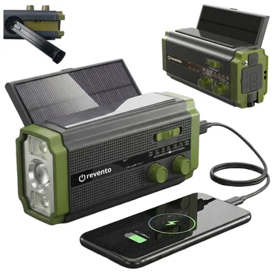 Zdjęcie produktu dla REVENTO® Ratunkowe radio solarne na korbkę, awaryjne radio z lampką LED, powerbank na smartfona 5000 mAh