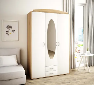 Obrázek produktu pro Prostorná šatní skříň se zrcadlem MARIETTA - šířka 127 cm, dub sonoma / bílá