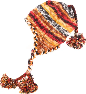 Produktbild von Wollmütze mit Ohrenklappen, Norwegermütze, Batik Wintermütze, Bommelmütze - Orange/rot/batik, Uni, Wolle, Hüte, Mützen