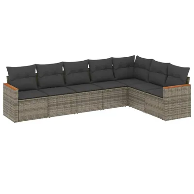Produktbild von 7-tlg. Garten-Sofagarnitur mit Kissen Grau Poly Rattan