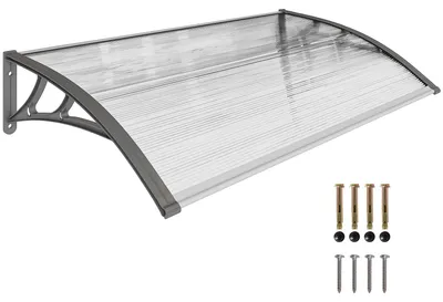 Produktbild von Türüberdachung, Schutz vor Regen, Wind und Hagel, Polycarbonat, Aluminium-Verbindungstangen, 110 x 60 x 18 cm, Grau