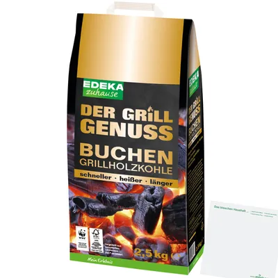 Produktbild von Edeka Buchen Grillholzkohle  100% Buchenholz (2,5kg Sack) + usy Block
