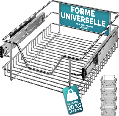 Image de CASARIA® 4x Tiroir télescopique de rangement 40 cm pour armoire cuisine tiroir de cuisine métal tiroir coulissant