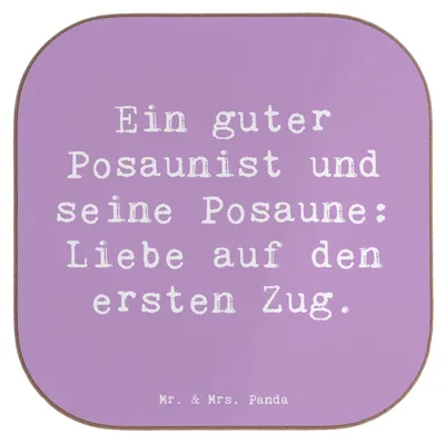 Produktbild von Mr. & Mrs. Panda Tischuntersetzer Spruch Posaune Liebe - Lavendeltraum - Geschenk, Musikerwitz, Untersetzer für Gläser, Musikinstrument, Lernen, gläseruntersetzer, Musik
