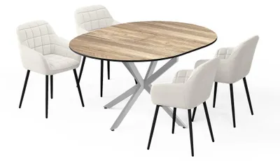 Immagine prodotto di Set di tavoli da pranzo Vicco Loyd Rovere rustico/Grigio 120 x 120 cm con 4 sedie da pranzo (beige), Model 62777