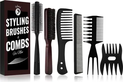 Immagine prodotto di Dylapick spazzola per capelli pettine uomo setole di cinghiale setole rotonde barba riccia pettine denti grossi elegante spazzola
