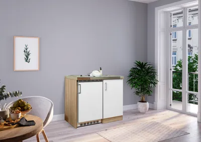 Produktbild von Küche Miniküche Singleküche Küchenzeile Pantry Eiche Weiß Levin 100 cm Respekta