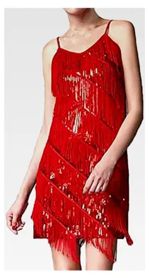 Produktbild von Fransen Kleid Damen Ärmelloses V-Ausschnitt Partykleid Cocktailkleid Elegant Ballkleider Festliche Kleider Nacht Party Silvesterkleid 20er Jahre Kleid Gatsby Pailletten Fransenkleid
