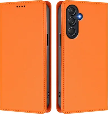 Produktbild von Handyhülle für Samsung Galaxy M54 5G, Kunstleder Klapphülle Stoßfeste Magnetische Hülle mit Ständer Orange