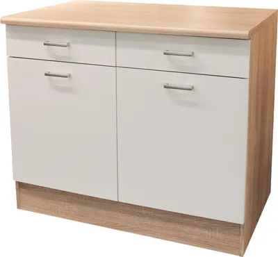 Produktbild von Küchenunterschrank ANDY Weiß matt 2 Türen 2 Schubladen 60 cm x 90 cm x 100 cm ohne Geräte