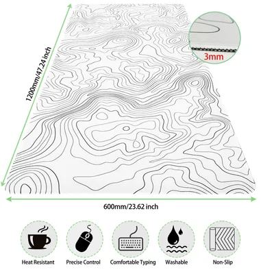 Obrázek produktu pro Herní podložka pod myš, rozměry 1200 x 600 mm, bílá, s protiskluzovou úpravou, určená pro hraní