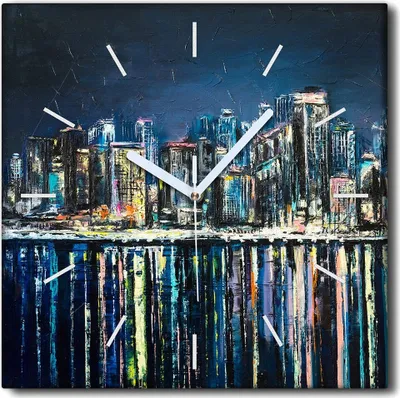 Produktbild von Coloray Uhr auf Leinwand 30x30 cm Wand Uhr Dekoration Wohnzimmer Segeltuch weiße Zeiger -Regenstadtgebäude